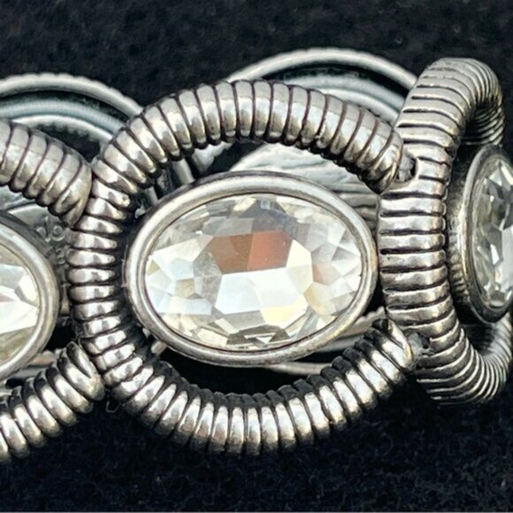 Lia Sophia Coil Clear Cut Crystals Silvertone Stretch Bracelet - Picture 4 of 6